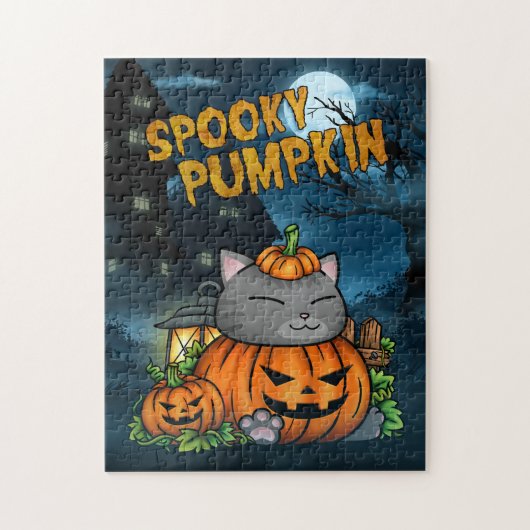 Halloween Gruseliger Kürbis Katze Puzzle (Vertikal)