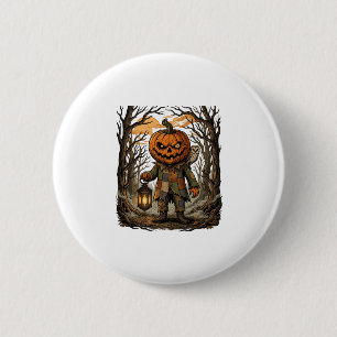 Halloween Gruseliger Kürbis Vogelscheuche Laterne Button