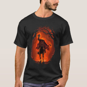 Halloween gruseliger Kürbiskopf Reiter ohne Kopf T-Shirt