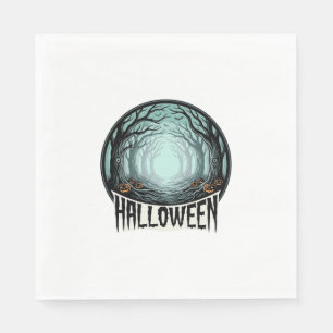 Halloween Gruseliger Wald Vintage Gravur Design_1 Serviette