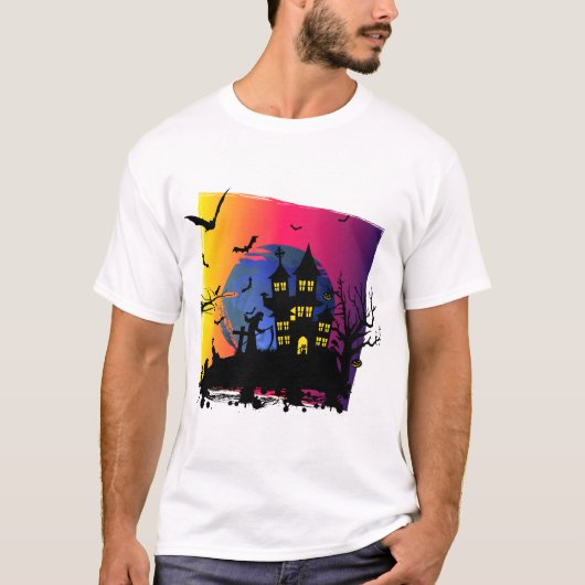 Halloween gruseliges Design mit Hexenhaus Spuk T-Shirt (Vorderseite)