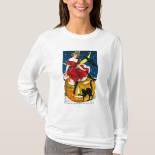 Halloween-Gruß-Frau auf Kürbislaterne T-Shirt
