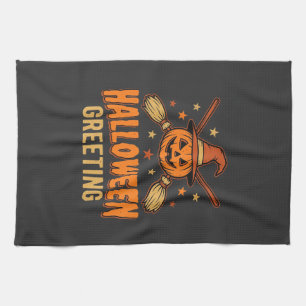 Halloween-Gruß Hexe Kürbis Vintage-Design Geschirrtuch