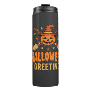 Halloween-Gruß Hexe Kürbis Vintage-Design Thermosbecher