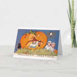 Halloween-Gruß Kinder, Kürbis, Eule Karte