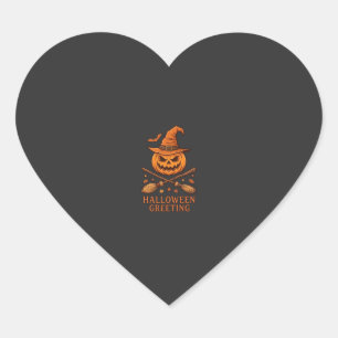 Halloween-Gruß-Kürbis-Hexenhut-gekreuzte Besen Herz-Aufkleber