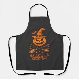 Halloween-Gruß-Kürbis-Hexenhut-gekreuzte Besen Schürze