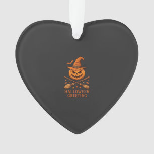 Halloween-Gruß Kürbis Hexenhut gekreuzter Besen Ornament