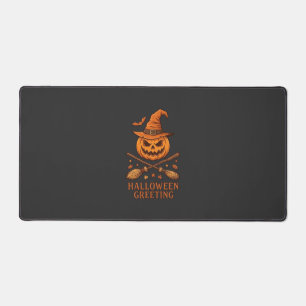Halloween-Gruß-Kürbis-Hexenhut-gekreuzter Besen Schreibtischunterlage
