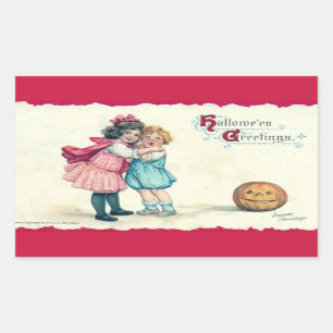 Halloween-Grüße an Kinder und Kürbis Vintage Rechteckiger Aufkleber