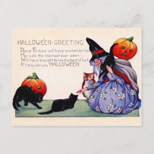 Halloween-Grüße aus der Hexe, der Eule und den Kat Postkarte