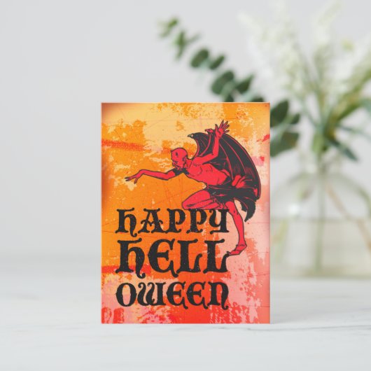 Halloween-Grüße eines Teufels "Happy Helloween" Postkarte (Stehend Vorderseite)