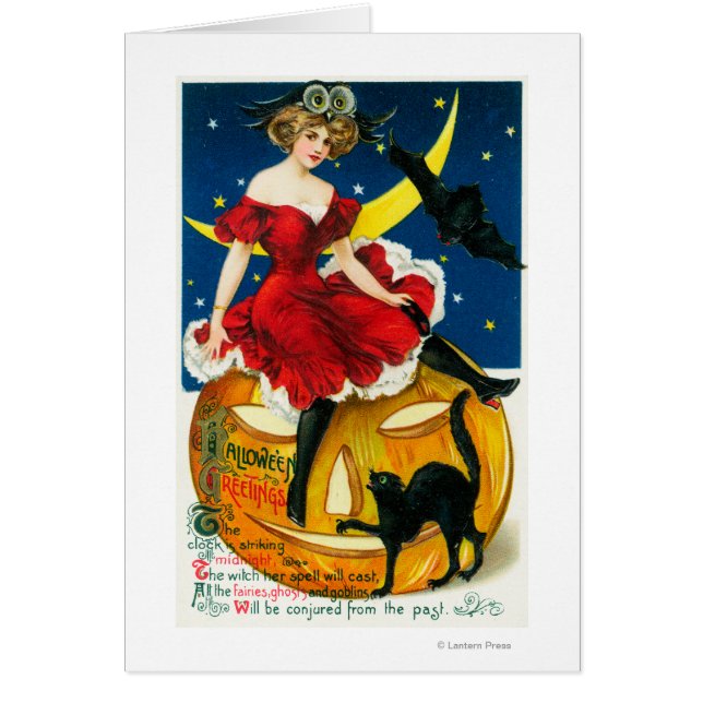 Halloween Grüße Frau auf Jack-o-Lantern (Vorne)