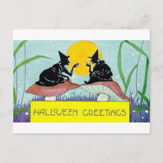 Halloween Grüße Hexen auf Pilzen Postkarte (Vorderseite)