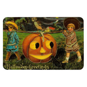 Halloween-Grüße Jungen Jack O Lantern Vintage Magnet