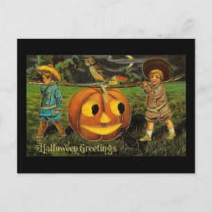 Halloween-Grüße Jungen Jack O Lantern Vintage Postkarte