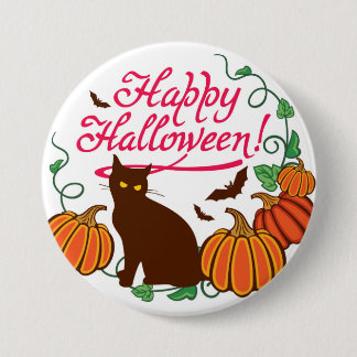 Halloween-Grüße mit schwarzer Katze Button