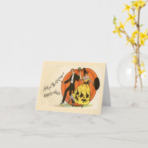 Halloween-Grüße Tanzendes Paar Kürbis Vintage Karte