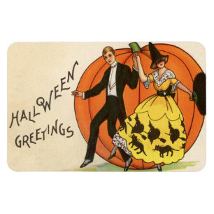 Halloween-Grüße Tanzendes Paar Kürbis Vintage Magnet
