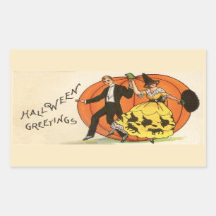 Halloween-Grüße Tanzendes Paar Kürbis Vintage Rechteckiger Aufkleber