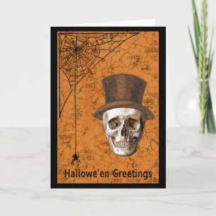 Halloween-Grüße Totenkopf Spinnennetz Karte