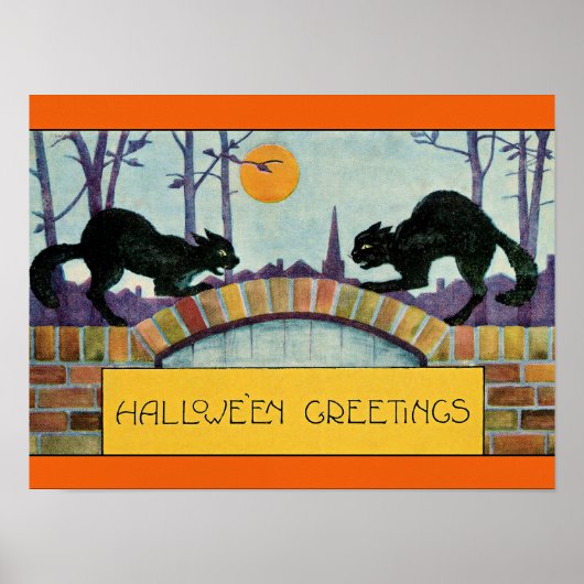 Halloween-Grüße, zwei schwarze Katzen, Poster (Vorne)