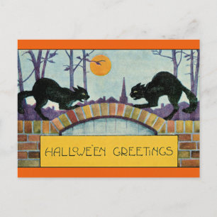 Halloween-Grüße, zwei schwarze Katzen, Postkarte