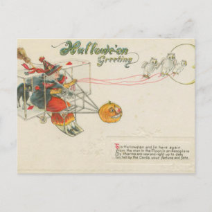 Halloween-Grußflugzeug Hexe Vintage Postkarte