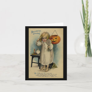Halloween GrußGirl Combing Hair Vintag Karte