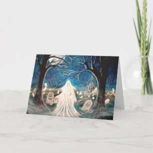Halloween-Grußkarte, Friedhof, Geist, Grabstein Karte