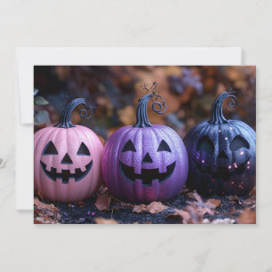Halloween-Grußkarte für Schwarz und Lila Glitzer Einladung