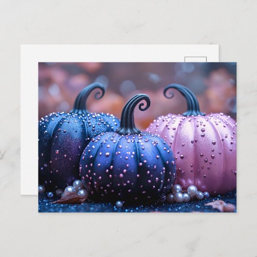 Halloween-Grußkarte für Schwarz und Lila Glitzer Postkarte (Vorne/Hinten)