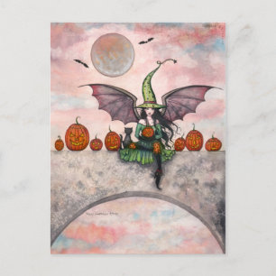 Halloween Grußkarte Hexe Katze Kürbisse Postkarte
