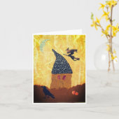 Halloween Grußkarte mit Tiny House, Hexe Karte (Gelbe Blume)