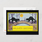 Halloween Grußkarte mit zwei schwarzen Katzen Postkarte (Vorne/Hinten)