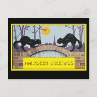 Halloween Grußkarte mit zwei schwarzen Katzen Postkarte