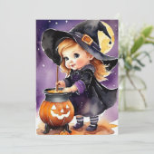 Halloween Grußkarte Niedliche Kleine Hexe Feiertagskarte (Stehend Vorderseite)