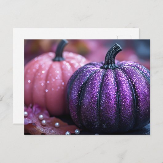 Halloween-Grußkarte, rosa und Lila Glitzer Postkarte (Vorne/Hinten)