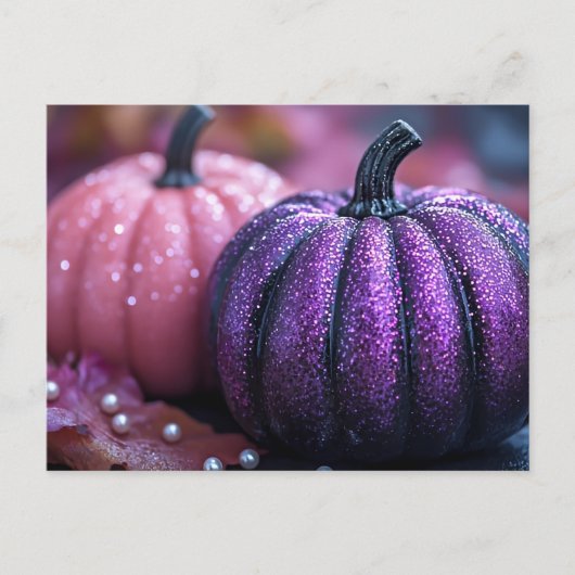 Halloween-Grußkarte, rosa und Lila Glitzer Postkarte (Vorderseite)