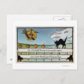 Halloween Grußkatze auf Zaun Postkarte (Vorne/Hinten)
