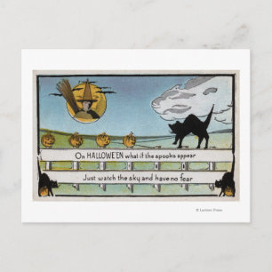 Halloween Grußkatze auf Zaun Postkarte
