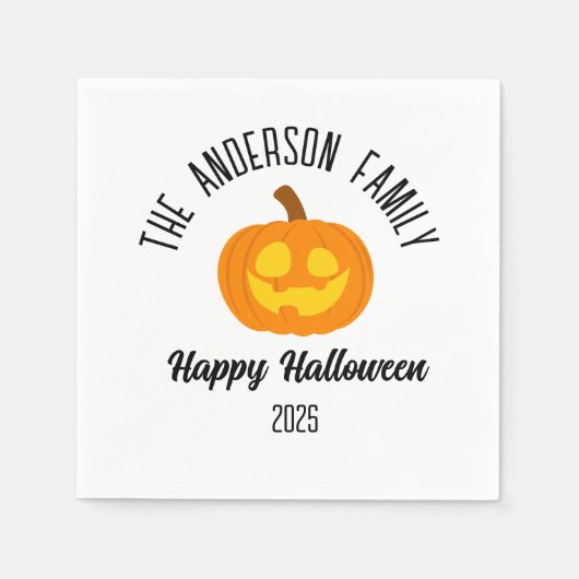 Halloween Gwer Pumpkin Face Personalisierter Name Serviette (Vorderseite)
