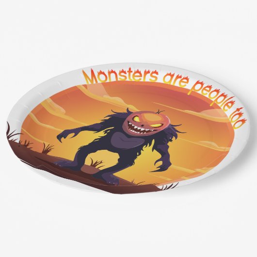 Halloween Hairy Little Monster Trick oder Trete Pappteller (Schrägansicht)