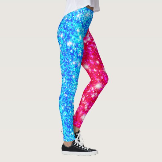 Halloween Half Red und Half Blue Sequin Leggings (Rechts)