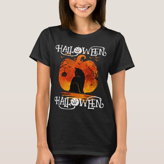 HALLOWEEN HALLOWEEN CAT SCHWARZPUMPKIN T-Shirt (Vorderseite)