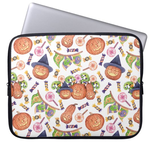Halloween Hand Gezeichnet: Helles Aquarellmuster Laptopschutzhülle (Vorderseite)