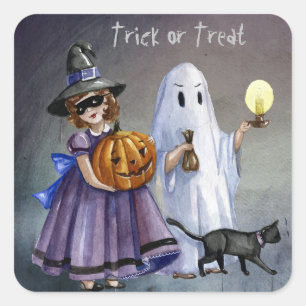 Halloween handgemaltes Treaters - fertigen Sie Quadratischer Aufkleber
