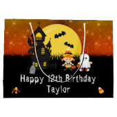 Halloween Happy Birthday Hexe Ghost Dark Orange Große Geschenktüte (Rückseite)