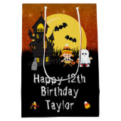 Halloween Happy Birthday Hexe Ghost Orange Mittlere Geschenktüte (Rückseite)