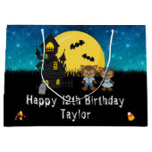 Halloween Happy Birthday Werewolf Dark Blue Große Geschenktüte (Vorderseite)